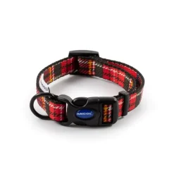 Ancol Nylon Adjustable Dog Collar Tartan Red Sale