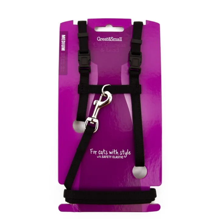 Great & Small Cat Harness & Lead Black Fashion