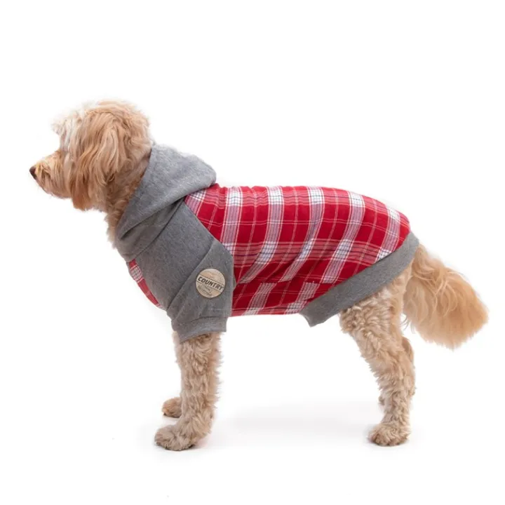 Great & Small Country Adventure Red Check Dog Hoodie Clearance