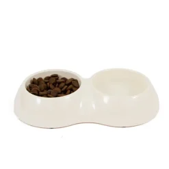 Great & Small Cream Melamine Double Dog Bowl Online