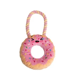 Great & Small Doggy Diner Pink Donut & Rope Dog Toy Hot