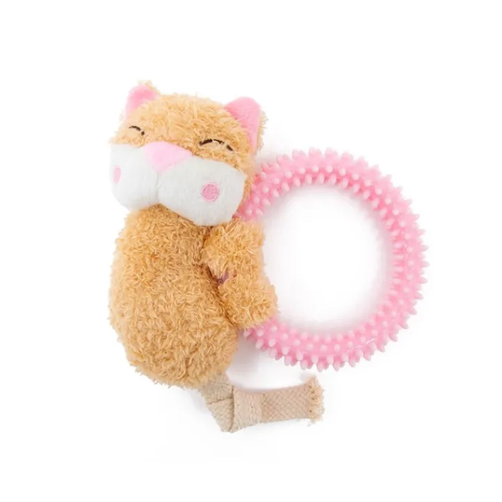 Great & Small Little&Lively Plush Cat with TPR Ring Dog Toy Clearance