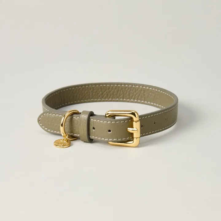Lily & Leo Leather Flat Dog Collar Sage Hot
