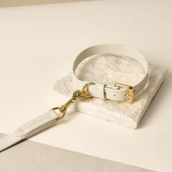 Lily & Leo Leather Flat Dog Lead Cream Hot