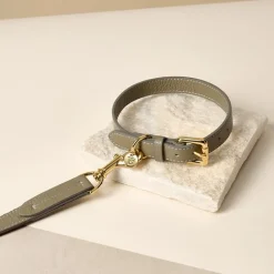 Lily & Leo Leather Flat Dog Collar Sage Hot