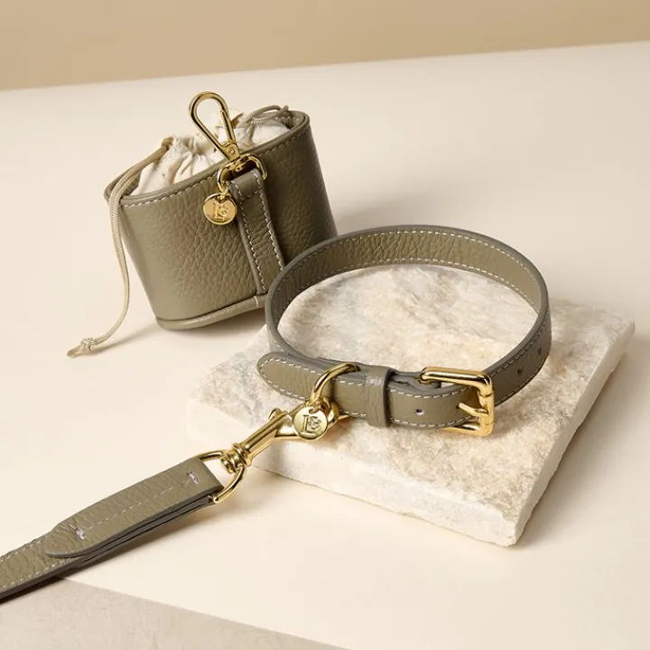 Lily & Leo Leather Flat Dog Collar Sage Hot
