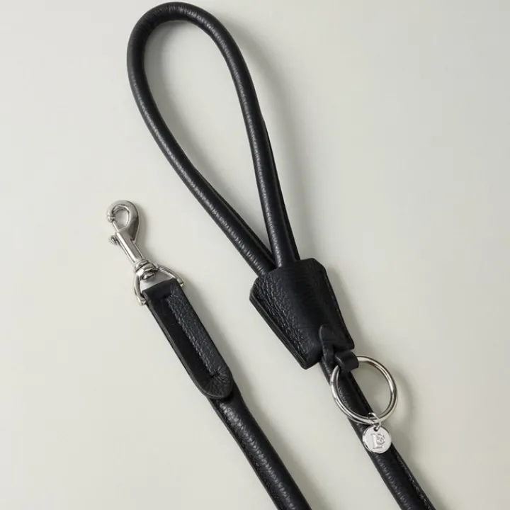 Lily & Leo Leather Rolled Dog Lead Black Discount