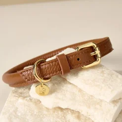 Lily & Leo Leather Rolled Dog Collar Tan Best