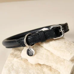 Lily & Leo Leather Rolled Dog Collar Black Discount