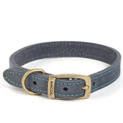 Ancol Timberwolf Leather Dog Collar Blue Fashion