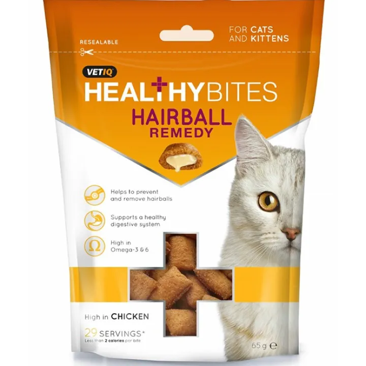 Mark & Chappell VetIQ Healthy Bites Hairball Remedy Cat Treats 65g Hot